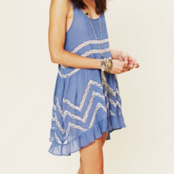 Free People Dresses & Skirts - Free People-Voile & Lace Blue Trapeze Slip Dress